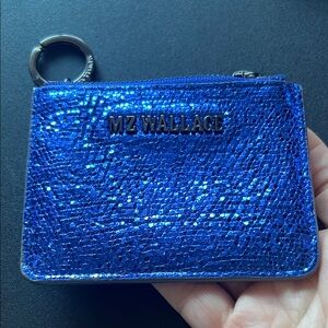 MZ Wallace Shimmering Sparkly Sapphire Blue Card Holder Key Chain EXCELLENT